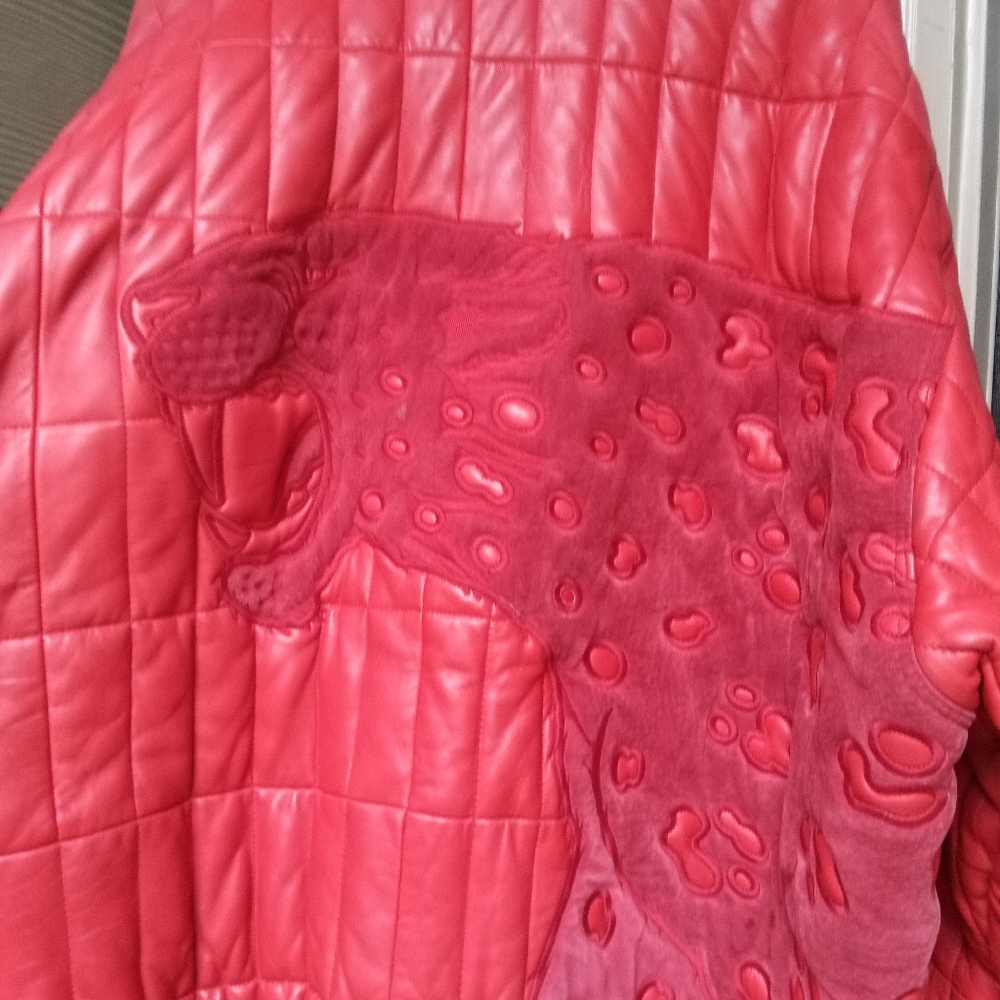 Designer marc Buchanan leopard  embossed Red Quilted  varsity Jacket